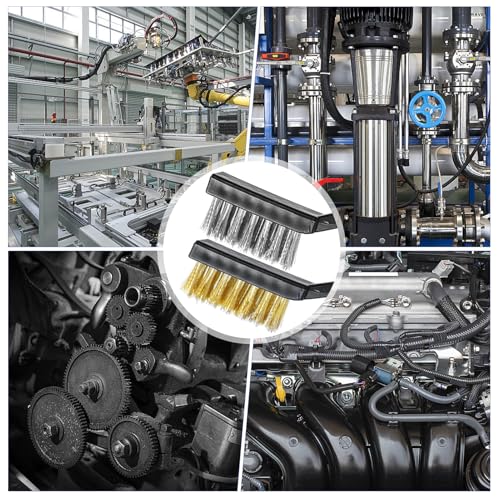 Jeffbaubl 24 Pieces Small Wire Brush, 6.7 Inch Scratch Brushes, 12 Stainless Steel Cleaning Brushes, 12 Brass Brush, Curved Handle Wire Bristle for Cleaning Welding Slag Rust Tool