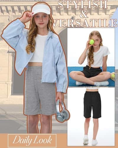 Girls Bermuda Shorts 3 Pack Long Shorts for 13-14 Years - Black, Gray, Dark Gray | LessonZoo