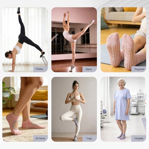 Women's Anti-Skid Yoga Socks - Non-Slip Pilates Socks - Light Gray, Pink, Purple, Blue, Black