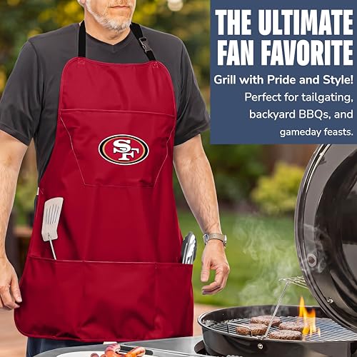 San Francisco 49ers Cooking Apron - Heavy-Duty Cotton, Adjustable Straps, Red