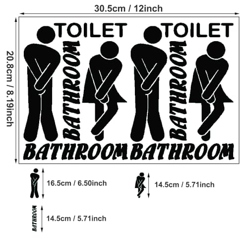 Bathroom Door Signs Wall stickers,Funny Restroom Sign Sticker, Cute Men and Women Bathroom Signs PVC Stickers, Small Bathroom Decorative Signage£¬Mens and Womens Bathroom Sign for Business (Black)