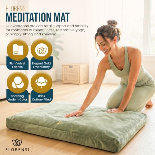 Zabuton Meditation Mat - 32x32 inch Sage Green Velvet Cushion