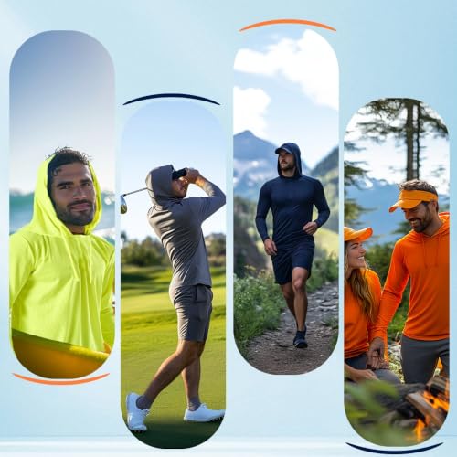 Men's UPF 50+ Sun Protection Hoodie - Long Sleeve - Orange - Small