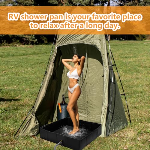 Wintogo 41 x 41 x 10 in Portable Foldable Shower Pan with Detachable Drain Pipe for RV, Outdoor & Indoor Use