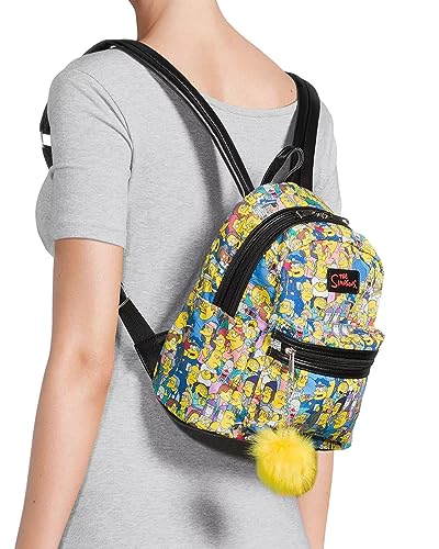 Simpsons All-Over Print Women’s Mini Backpack with Pom Zipper Pull Wallet Tote