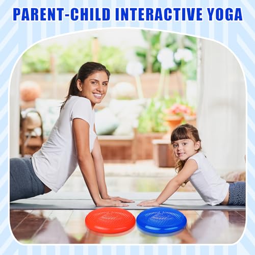 Wobble Cushion Set - 2 Inflatable Balance Discs with Pump - Blue & Red