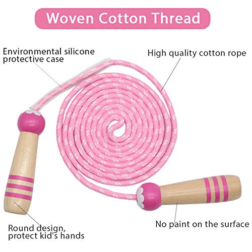 Adjustable 7ft Cotton Jump Rope with Wooden Handle - Pink