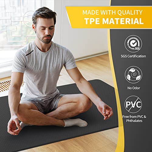 CAMBIVO Extra Wide Yoga Mat 72 x 32 inches, Non-slip 8mm Thick Exercise Mat, Dark Black