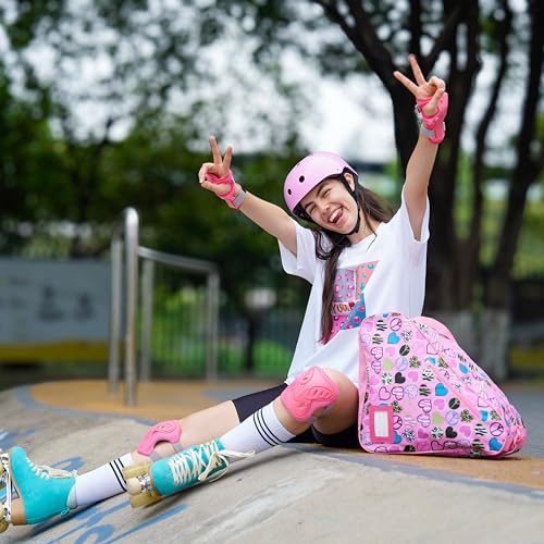 Skate Bag for Roller, Ice, Inline & Quad Skates - Peace and Love Pink 12