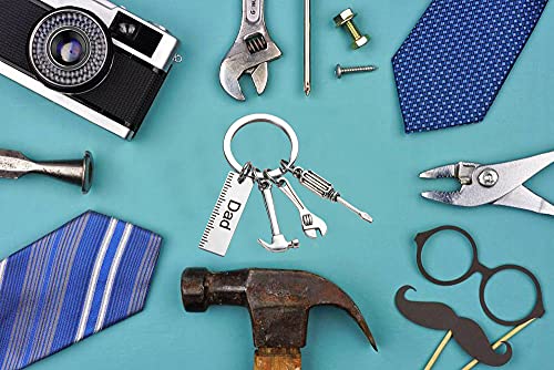 Dad Pop Keychain Tool Set with Ruler, Hammer, Wrench & Screwdriver