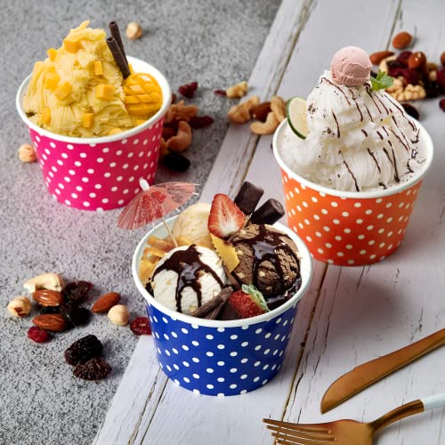 150 Pack 8oz Ice Cream Cups - Disposable Paper Cups Pink Blue Orange 8oz