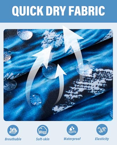 9 Inch Men's Swim Trunks with Compression Liner - Water Ripples