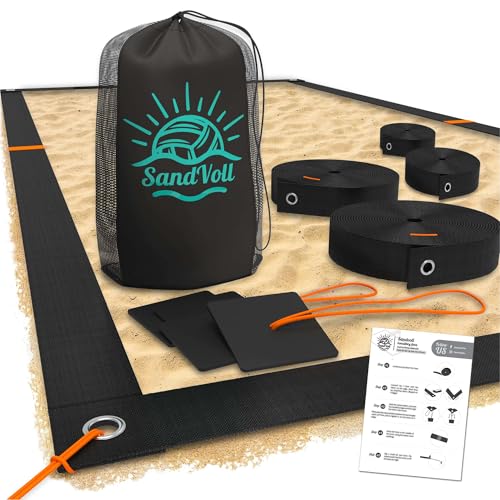 Beach Volleyball Boundary Lines Set - 2 Inch Portable with Anchors - Black