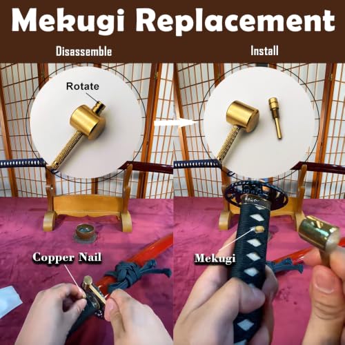 OKSs Brown Katana Cleaning Kit with Choji Oil, Copper Hammer, Chammy, Uchiko Ball, Mekugi-nuki (2 Pairs) - Samurai Sword Care