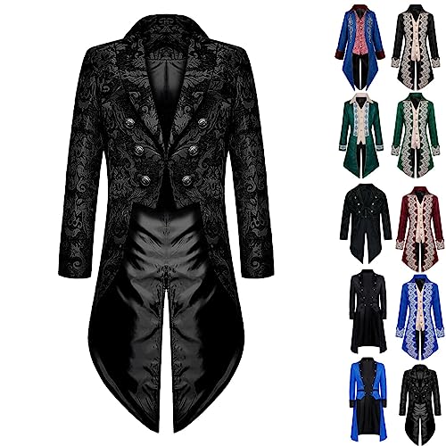 Mens Vintage Tailcoat Jacket Gothic Victorian Frock Coat - Black 4X-Large
