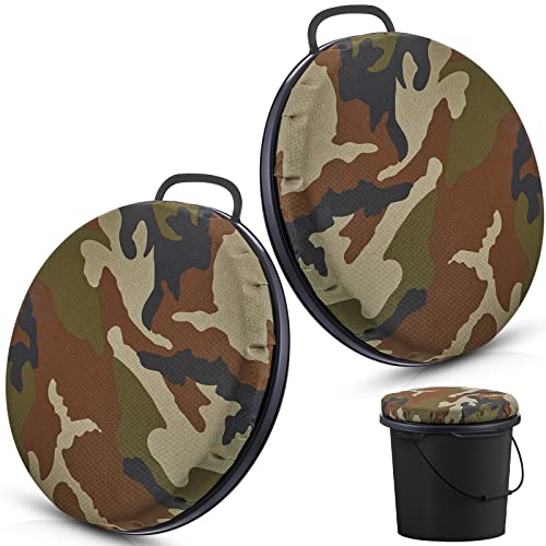 Lewtemi 2 Pack 5 Gallon Bucket Seat Lids - 360° Swivel Padded Green Camouflage