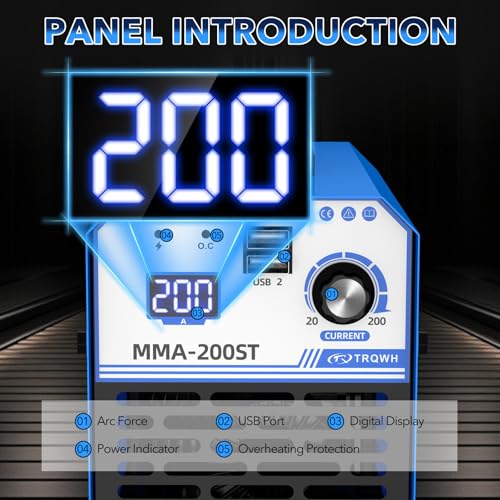 TRQWH 200A MMA Welding Machine 110V Stick Welder Machine Portable ARC Welder with IGBT Digital Display Hot Start for Beginners and Professionals Welder (MMA200ST)