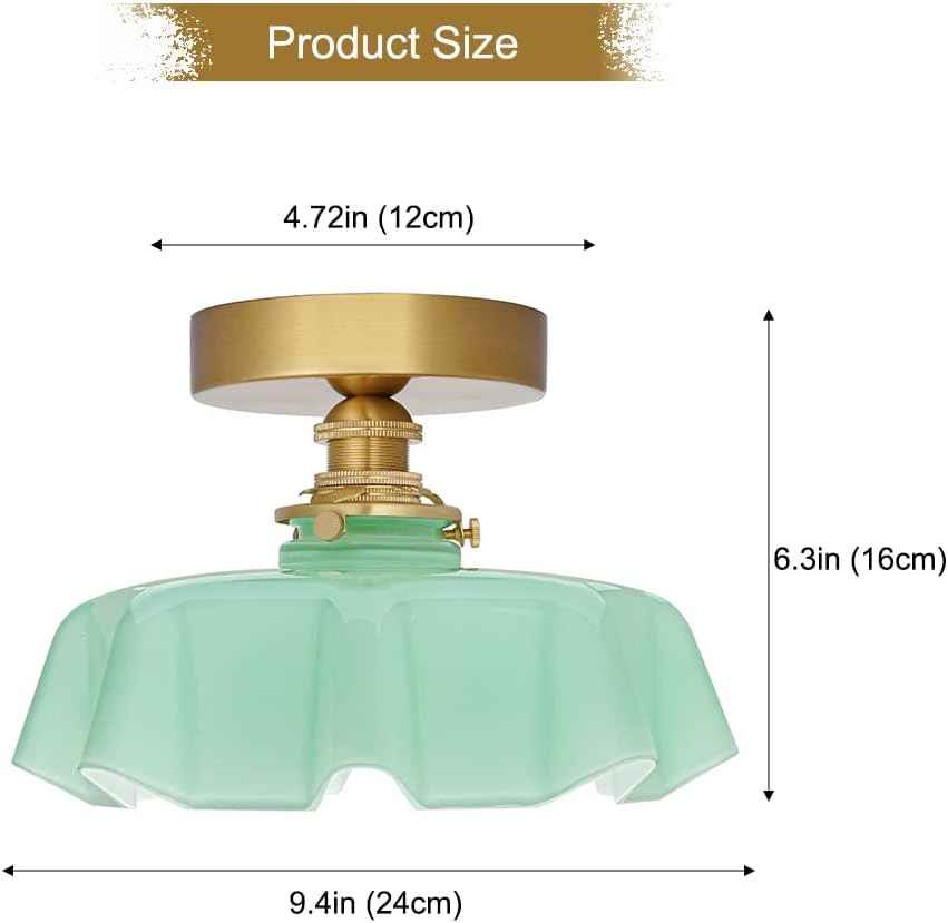 Vintage Pink Flush Mount Ceiling Light - Brass Semi-Flush Fixture with Flower Glass Shade for Small Rooms & Hallways