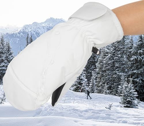 Winter Thermal Ski Mittens - Waterproof Windproof Snow Gloves - White