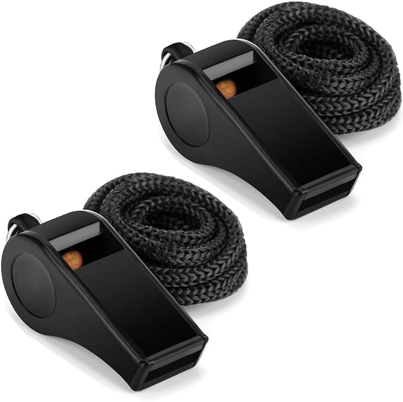 Loud Sports Whistle with Lanyard - 2 Pack, Black
