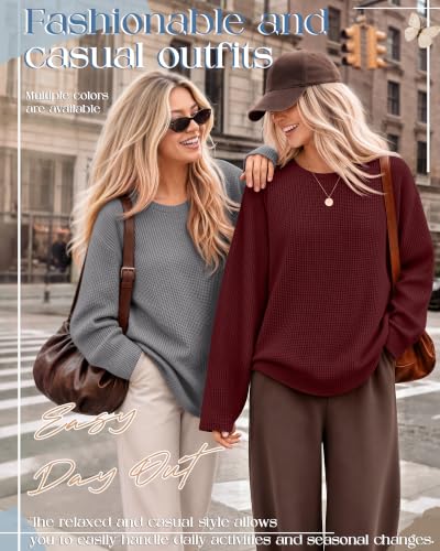 Neer Women's Oversized Waffle Knit Sweatshirts 4-Pack with Large Sizes - Black, Gray, Navy, Wine Red