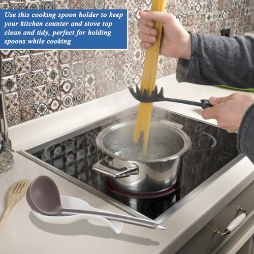 Plastic Spoon Rest Set - 2 Pack White Kitchen Utensil Holder