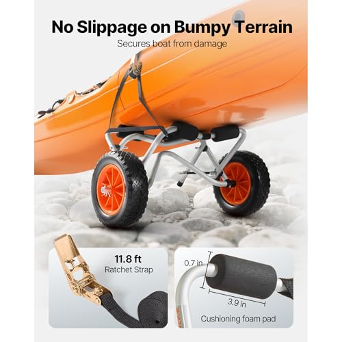 VEVOR Foldable Kayak Cart 250 lbs Capacity with 10-Inch Solid Rubber Tires, 27.6 x 15.7 in