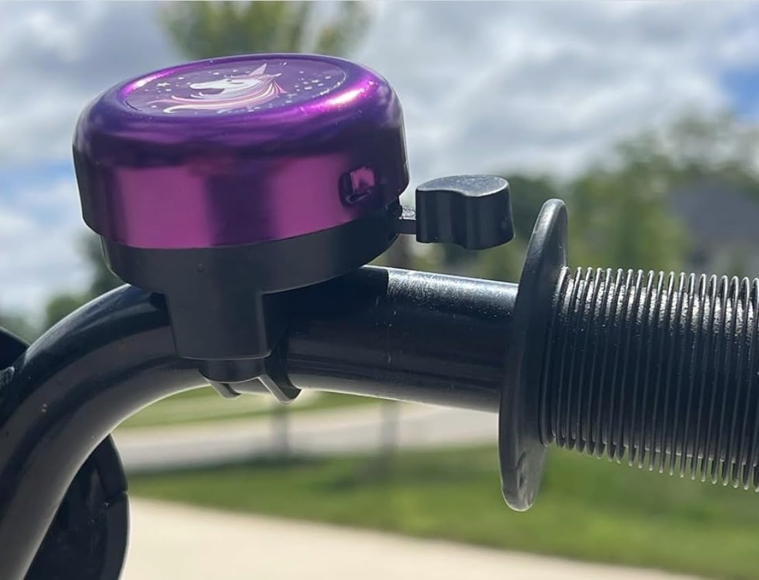 Magical Unicorn Bike Bell, Purple Metal with Rainbow Design, Kids Bicycle Accessory with Stars Pattern (Purple Unicorn)