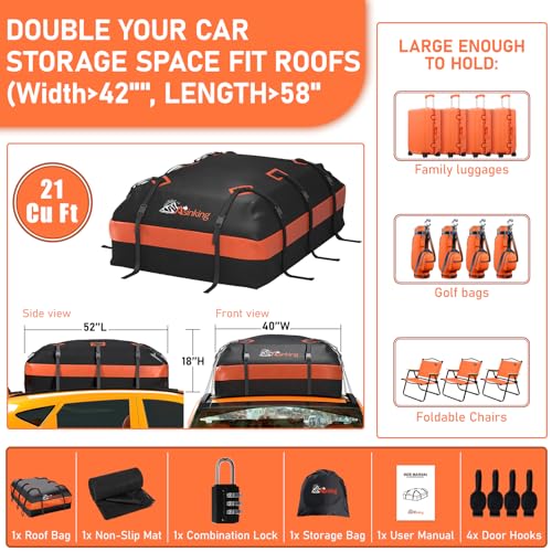 Waterproof Car Rooftop Cargo Carrier Bag - 21 Cubic Feet