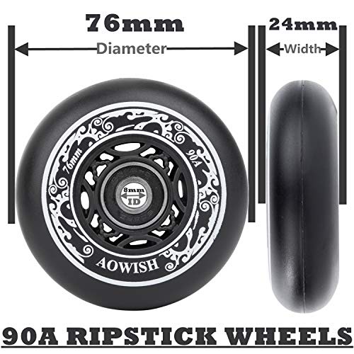 AOWISH 76mm Black Ripsurf Wheels with Bearings ABEC-9 for Skateboards & Scooters