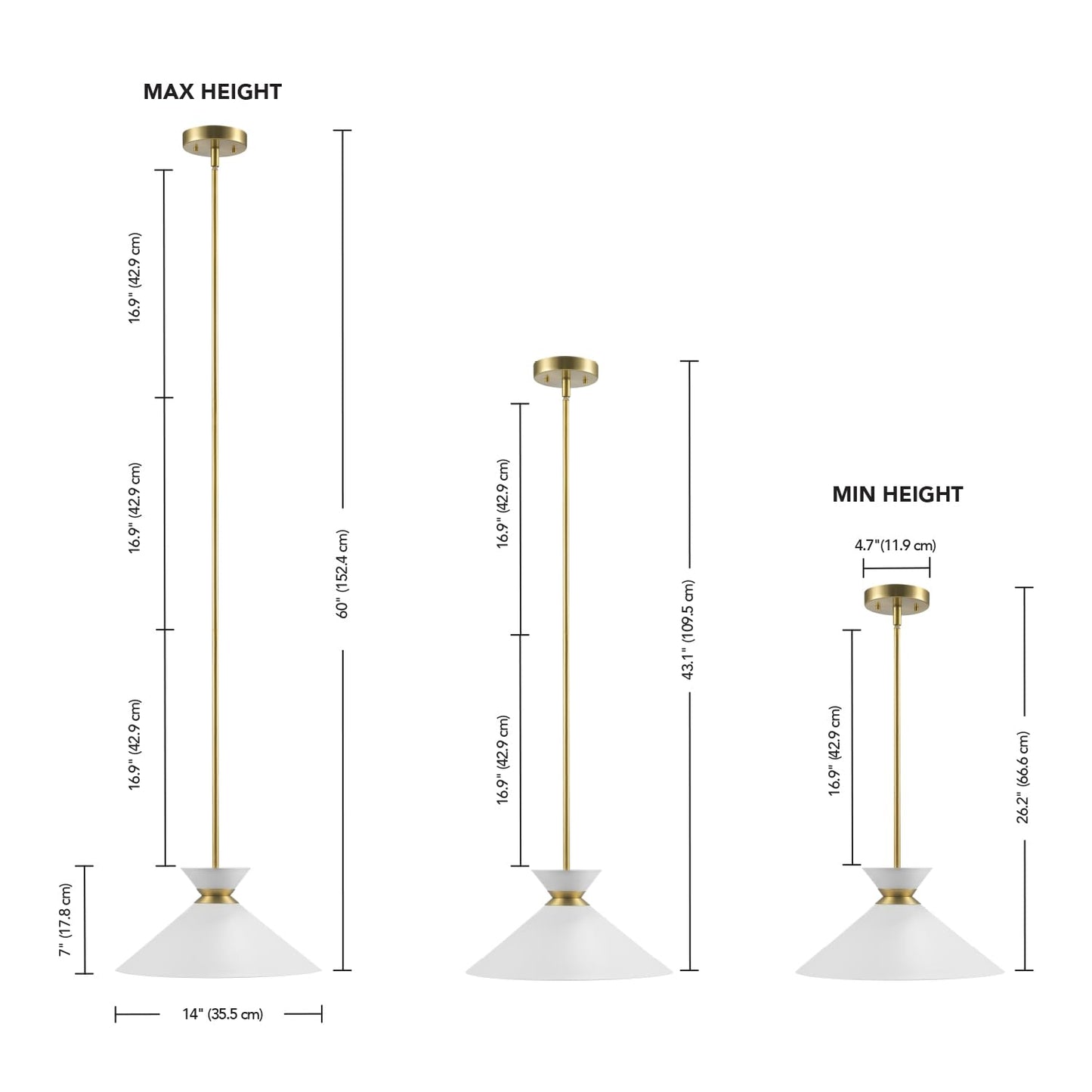 GLOBE Electric 67000197 1-Light Pendant Lighting, Matte Brass, White Tapered Shade, Ring Detail, Adjustable Hanging Height, Home Improvement, Kitchen, Dimmable