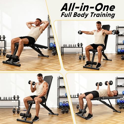 Adjustable Weight Bench for Home Gym - 600LBS Capacity, Foldable with 7 Positions