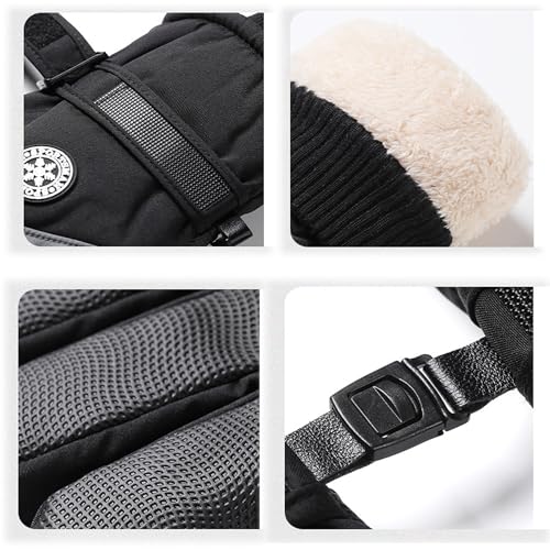 Women's Waterproof Insulated Winter Ski Gloves with Zipper - Black Grey