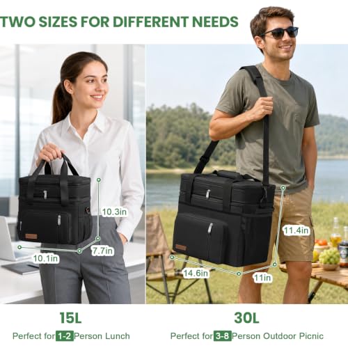Large Insulated Lunch Bag for Work, Beach, Picnic, Travel - Leakproof Double Layer Design