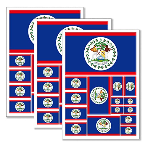 QQSD Belize Flag Sticker Belizean Decal in Multiple Sizes, 3 Pack, 11.7 x 8.3 Inches