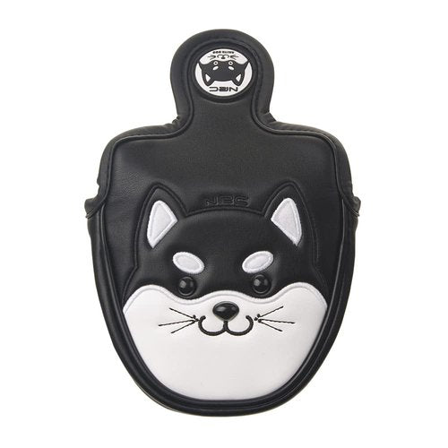 GOOACTION Akita Dog Mallet Putter Cover - Black Cartoon Pattern, Magnetic PU Leather, Heel Shaft Compatibility