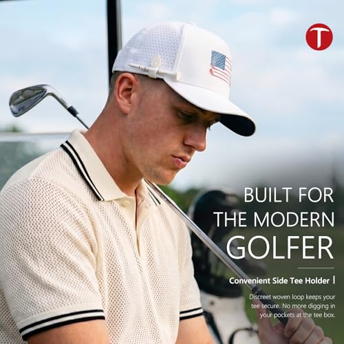 Men's American Flag Golf Hat - Water-Resistant Patriotic Baseball Cap, Medium-Large White