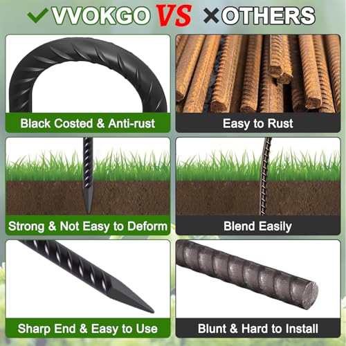 VVOKGO Heavy Duty 16 Inch Rebar Stakes J Hook 16 Pcs Black Coated for Fencing & Outdoor Use