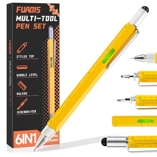 Multitool Pen Gadget - 6-in-1 Tool with Stylus and Refills - Yellow