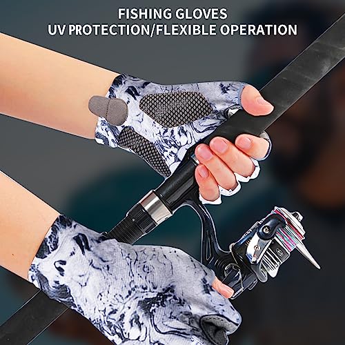ievei XL Grey UPF 50+ Fingerless Sun Protection Fishing Gloves for Men & Women