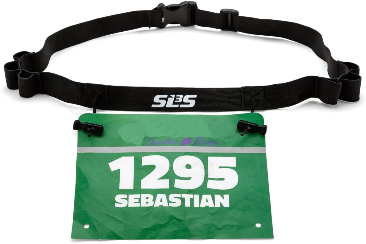 SLS3 Triathlon Race Belt - Lightweight Running Bib Holder with 6 Gel Loops & Toggle Clips | Easy to Use for Triathlons & Marathons