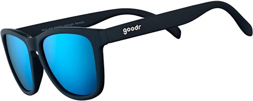 Goodr Mick & Keith's Midnight Ramble Polarized Sunglasses - UV400 Protection, Black Frame with Blue Mirrored Lenses, Medium Size