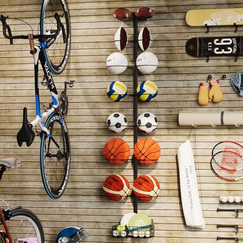 Height-Adjustable Wall-Mounted Basketball Rack for 14 Balls