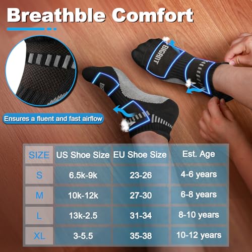 Cushioned Ankle Socks for Boys & Girls - 6 Pairs, Black