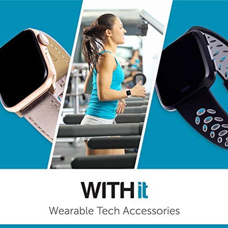 WITHit Designer Silicone Replacement Band for Fitbit Versa/Versa 2, Black/Gray Sport - Secure, Adjustable Stainless Steel Buckle Closure, Fitbit Watch Band Replacement, Fits Most Wrists
