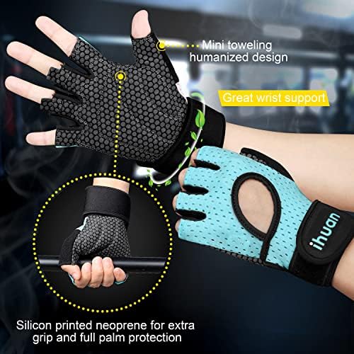 Green Fingerless Weight Lifting Gloves with Wrist Support - Medium