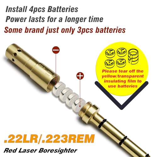 Laser Bore Sight for .22LR/.223REM - Brass Laser Boresighter for Pistols, Rifles & Air Guns