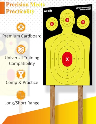 High-Visibility Silhouette Shooting Targets - 17x25 Inch, Yellow - 10pcs Triple Target