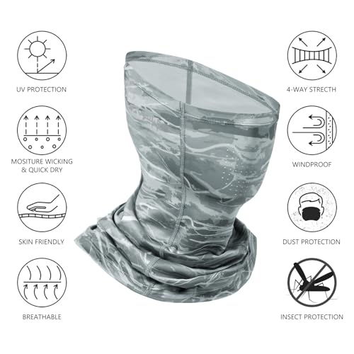 BASSDASH UPF 50+ Breathable Grey Camo Neck Gaiter - Quick Dry Face Mask for Men & Women