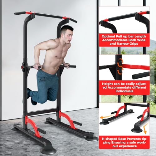 Adjustable Pull Up Bar Dip Station - 10 Heights, 350LBS Capacity